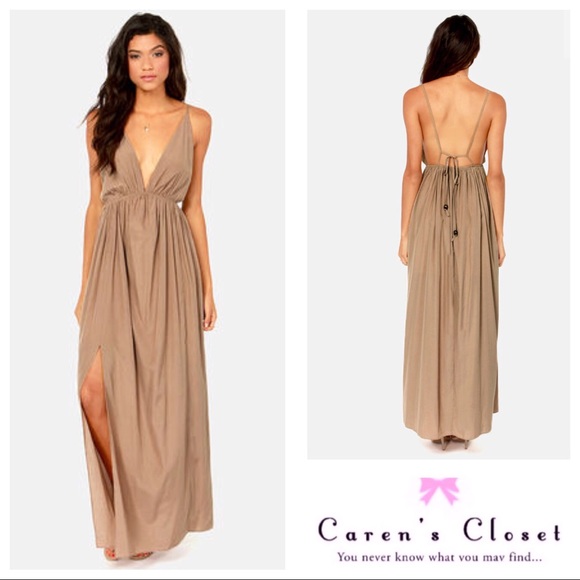 Lulus Dresses & Skirts - Lulu’s Taupe Backless Halter Maxi Dress